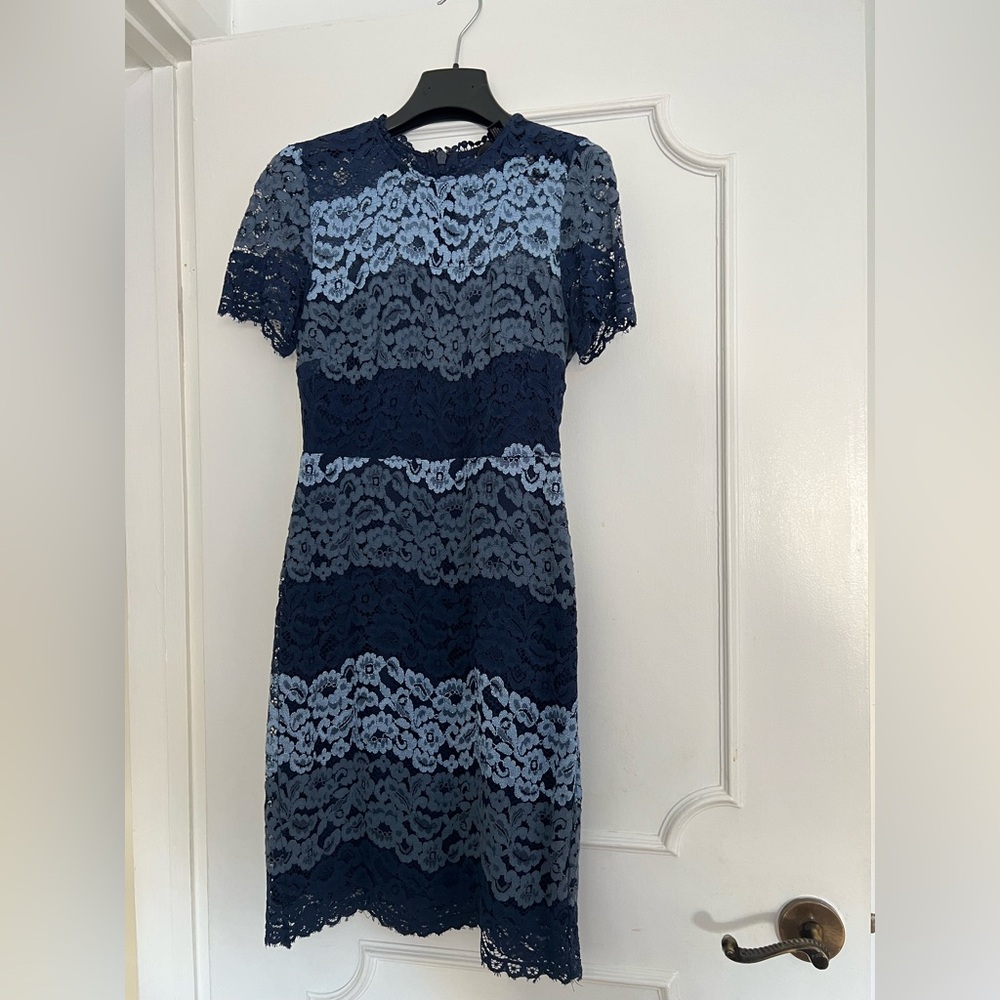 Gorgeous Aqua Womens Bodycon Dress Floral Lace Short Sleeve Blue Size Small